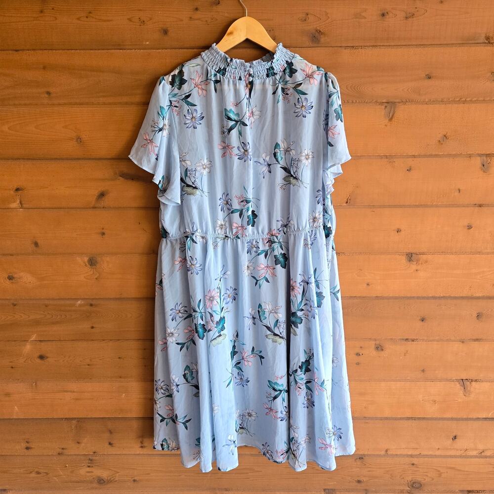 Torrid Chiffon Mini Dress Floral Blue NWT 3X Smocked Cottagecore Prairie Boho - Picture 5 of 5